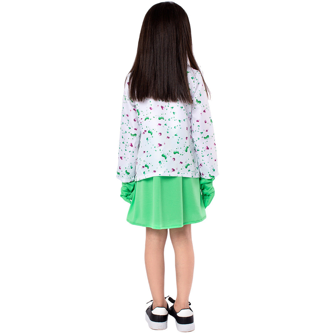 Halloween Scientists Costume Role Play Cosplay Outfit for Kids with Funny Print Stage Performance Wear