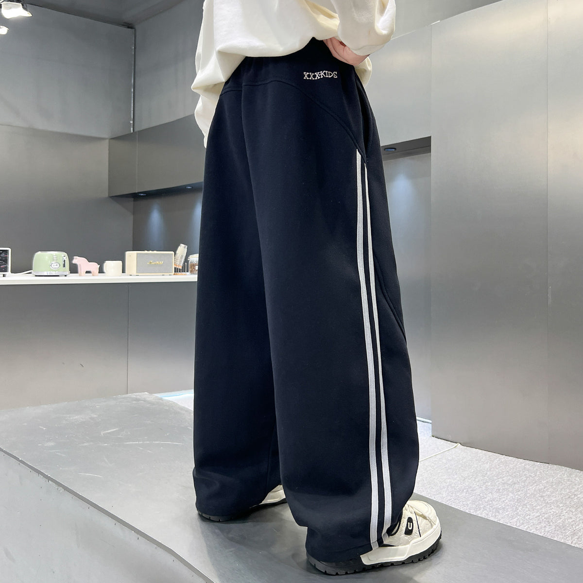 Boys Casual Three-Striped Athletic Pants - Relaxed Straight Leg Sweatpants for Big Kids - Autumn Winter