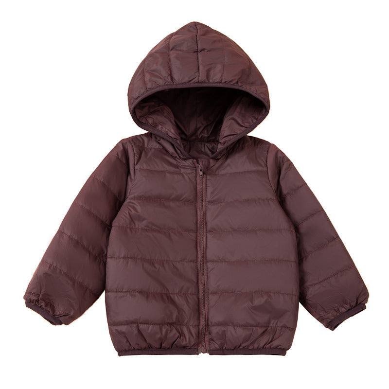 Autumn Winter Kids' Jacket for Boys and Girls Coffee Color Fleece Lined Hooded Short Warm Cotton Coat