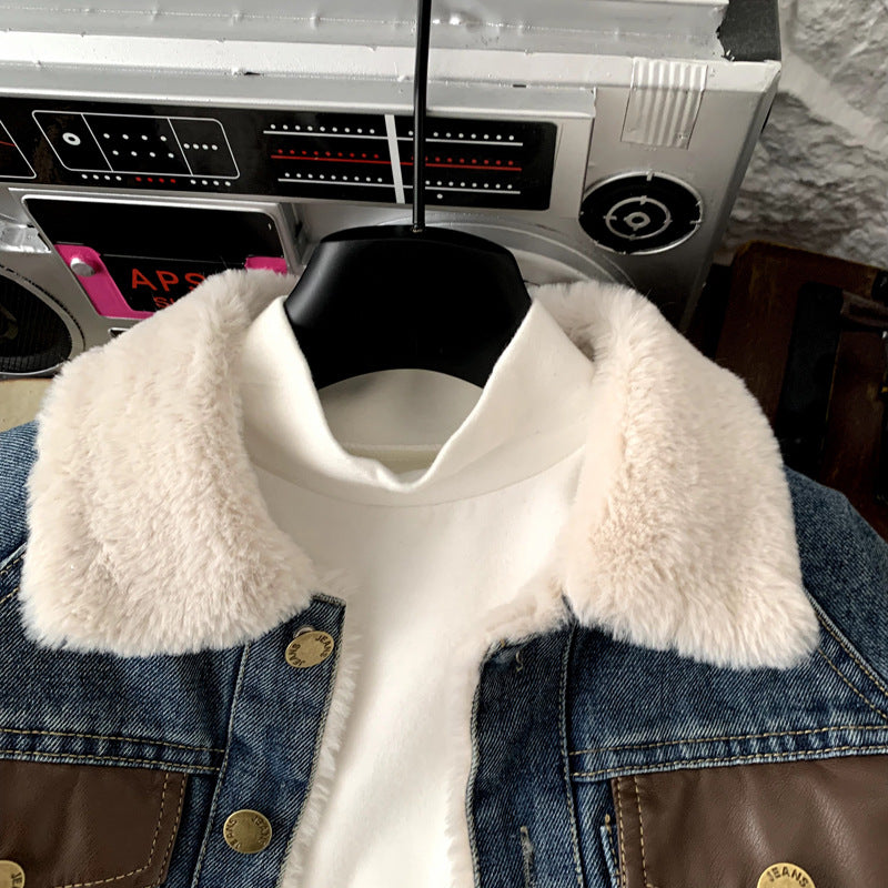 Children's Velvet Thickened Pie Overcomes Girls' Cowboy Top Winter