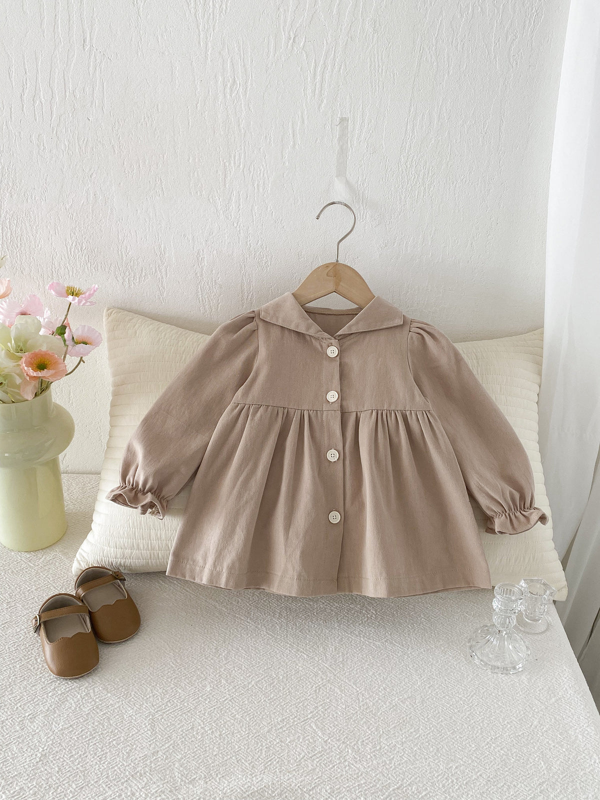 Girls' trench coat autumn outfit children's clothing for toddlers baby windproof long-sleeve top spring and autumn