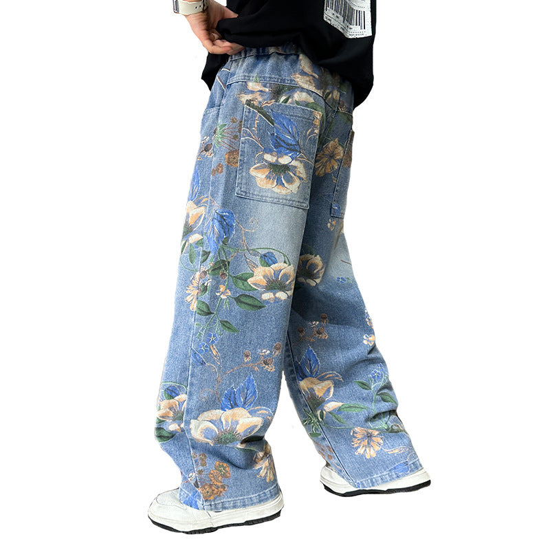 Girls' Floral Wide-Leg Jeans