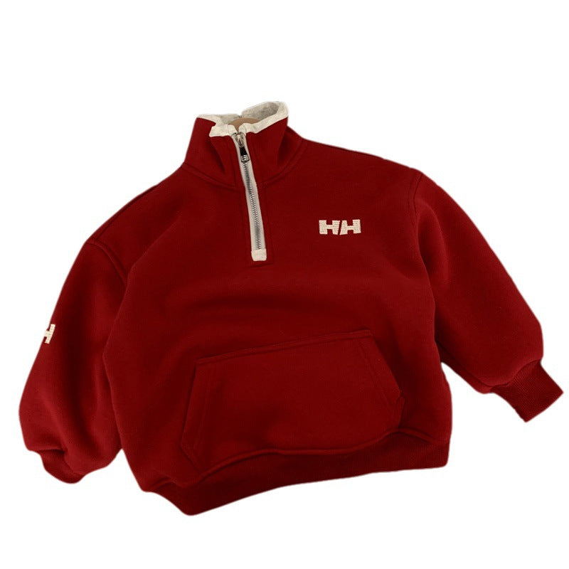 Boys' Fleece-Lined Red Hoodie