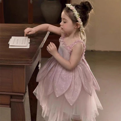 Girls'  Sleeveless Dress, Fashionable Pink Overall Dress for Kids, Spring Casual Outfit, Child's Spring Clothing