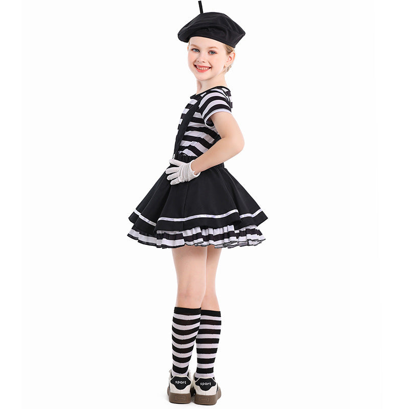 Pantomime Clown Costume for Kids - Halloween Comedy Performance Outfit for Children's Stage Play