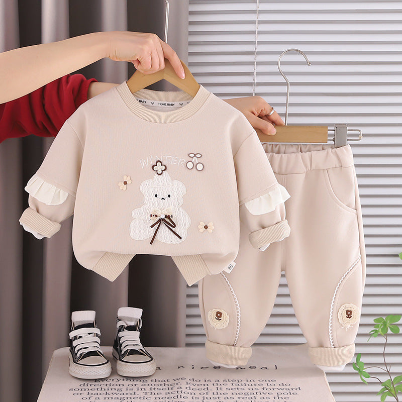 Long sleeved two-piece set for baby girls' clothing