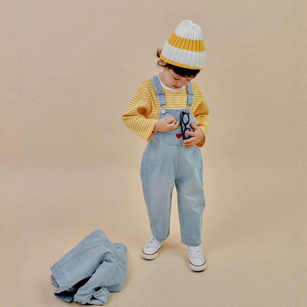 Kids' Denim Overalls & Stripe T-Shirt Options