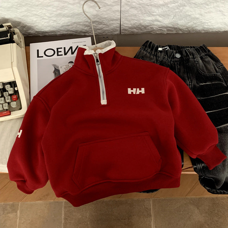 Boys' Fleece-Lined Red Hoodie