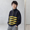 Boys' Autumn Winter Striped Half-Open Collar Knit Sweater