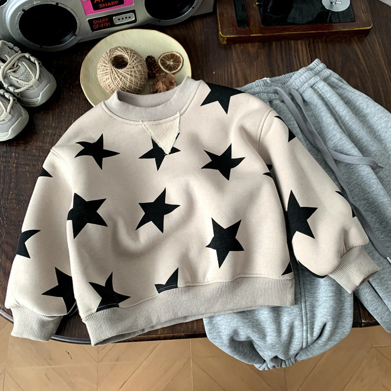Boys' thick one-piece fleece hoodie winter clothing