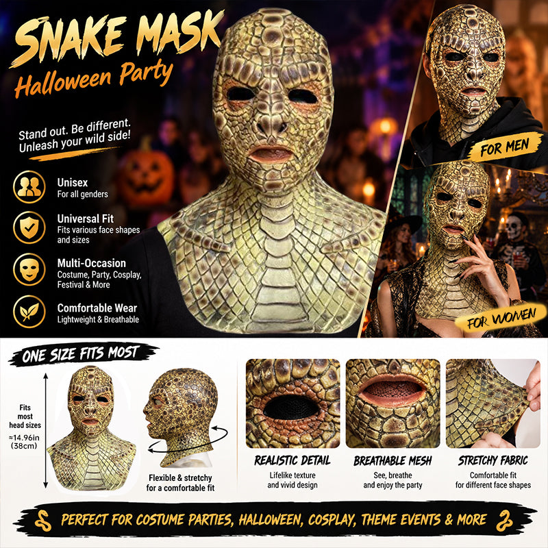Lizard Man Basilisk Mask – Realistic Scaled Full Face Latex Reptile Headpiece, Unisex Adult Horror Costume