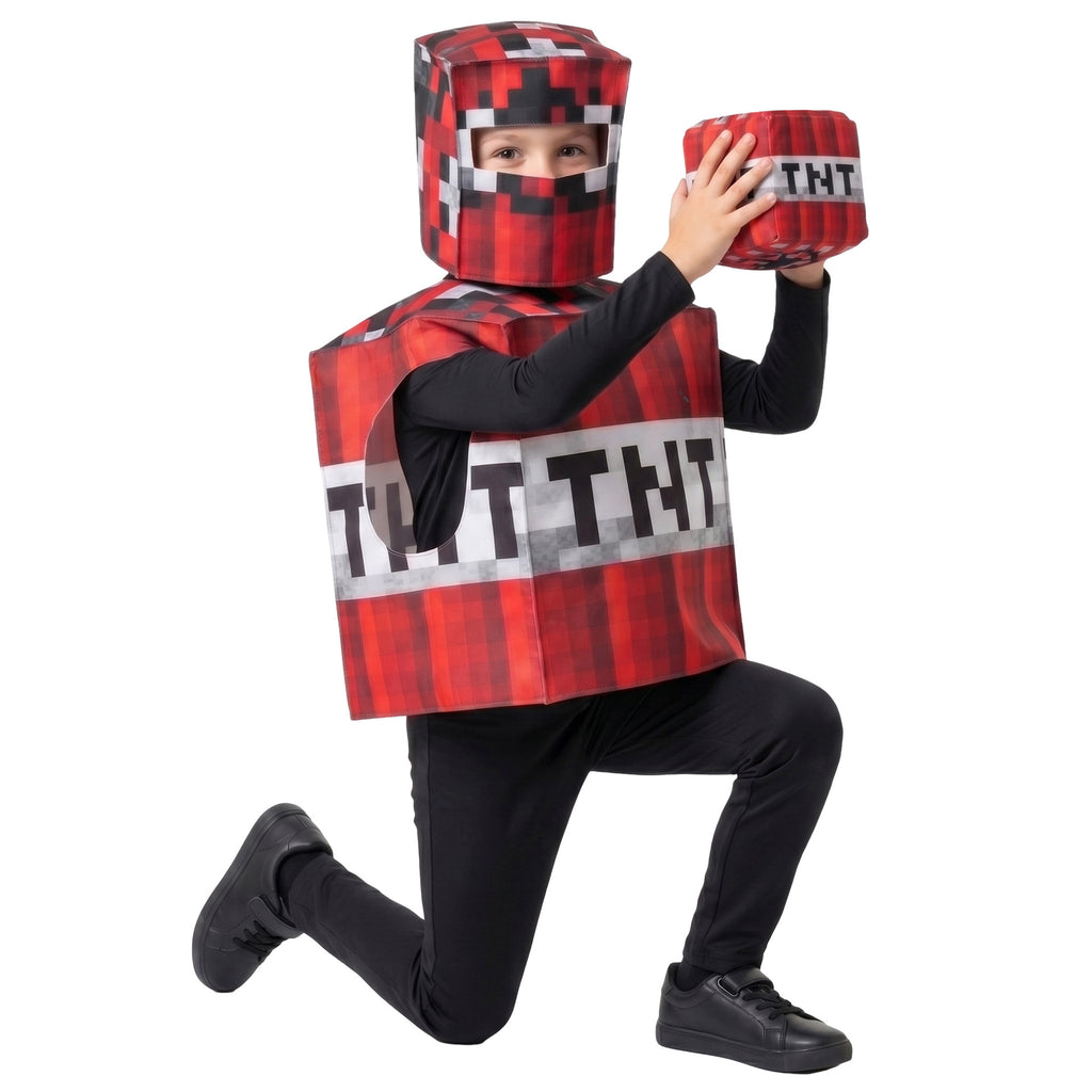 Halloween Minecraft TNT Bomb Cosplay Kids Party Stage Performance Costume Block Character Outfit