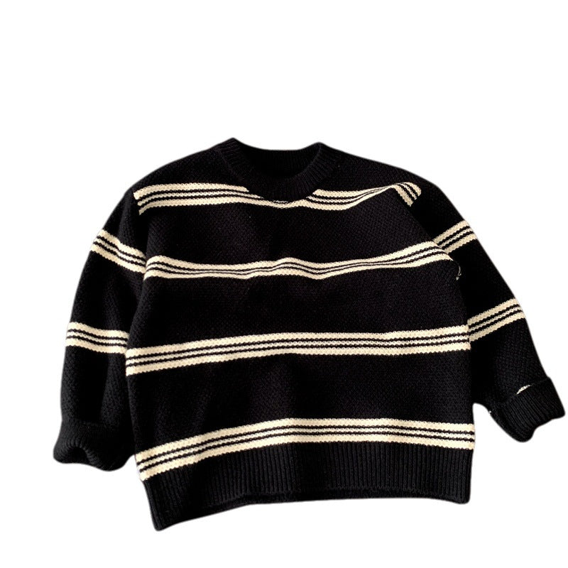 Children's color blocked striped knitted sweater for autumn and winter boys' clothing