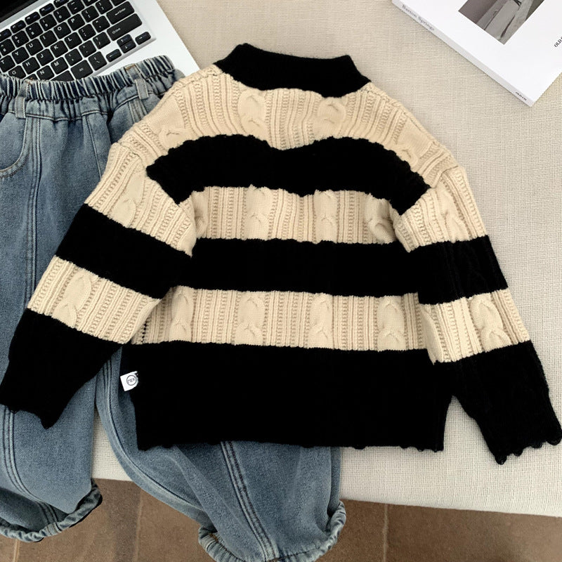 Striped Knitted Sweater for Girls in Winter