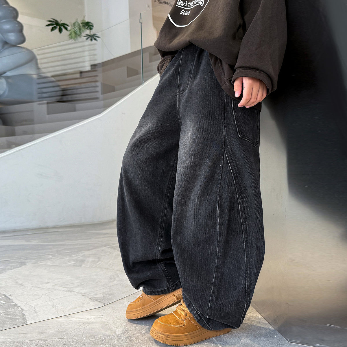 Boys Big Kids Loose Fit Denim Bowleg Long Jeans