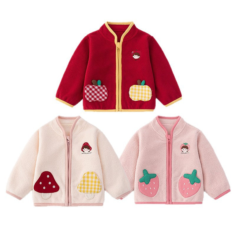 Cute Girls' Fleece Jacket Autumn Winter Warm Outerwear Fashion Kids Coat for Toddlers