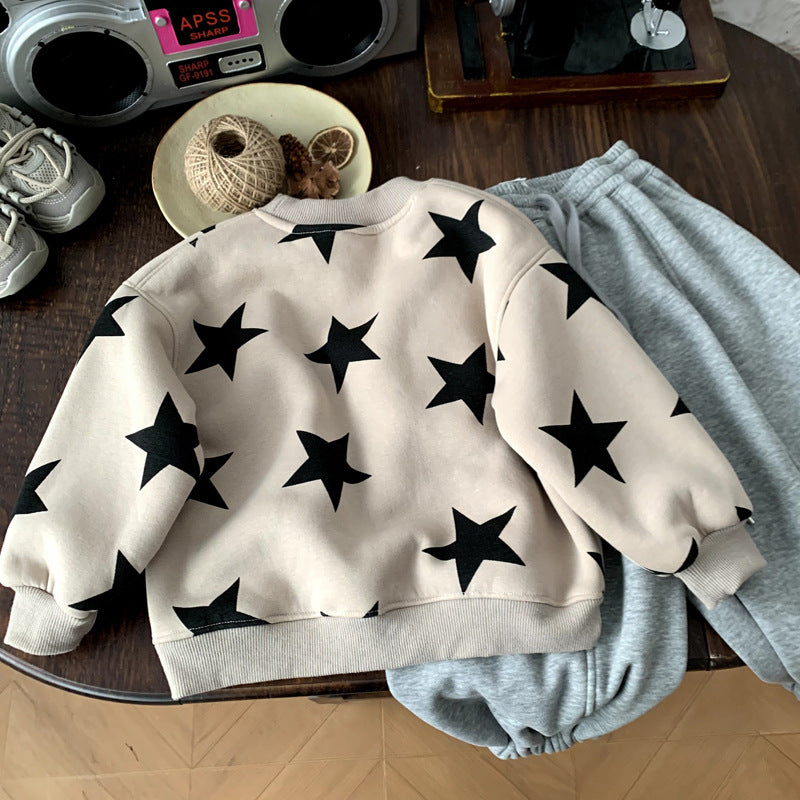 Boys' thick one-piece fleece hoodie winter clothing