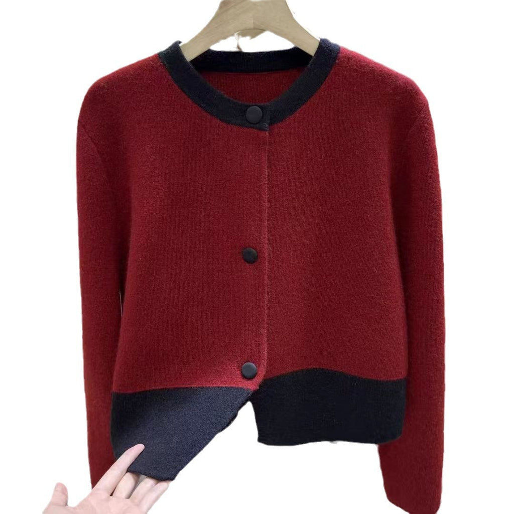 Color blocking sweater cardigan women's autumn and winter clothing