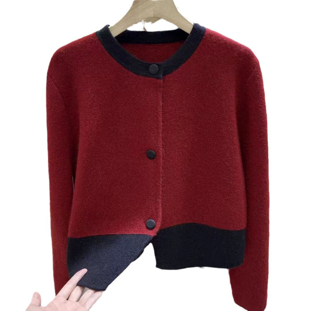 Color blocking sweater cardigan women's autumn and winter clothing