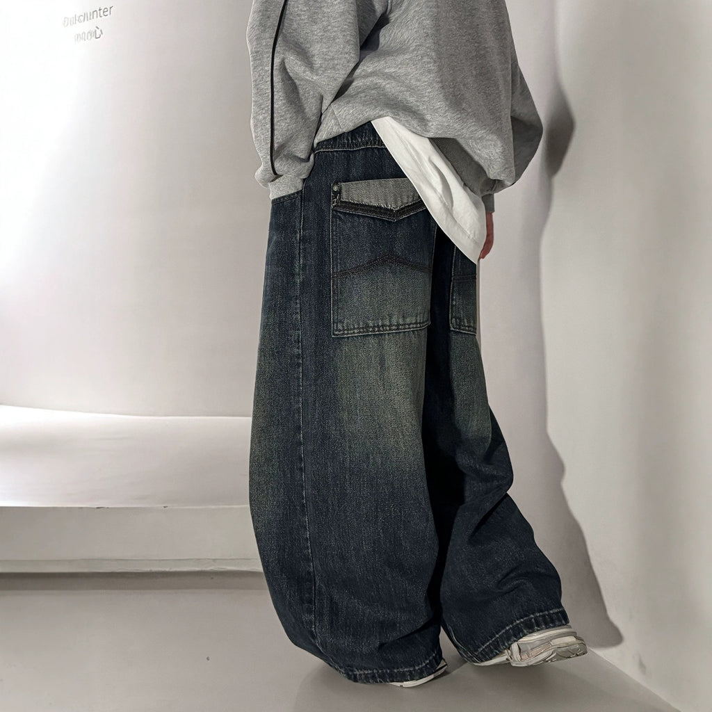 Boys' Loose Fit Straight Leg Denim Jeans with Patchwork Pockets