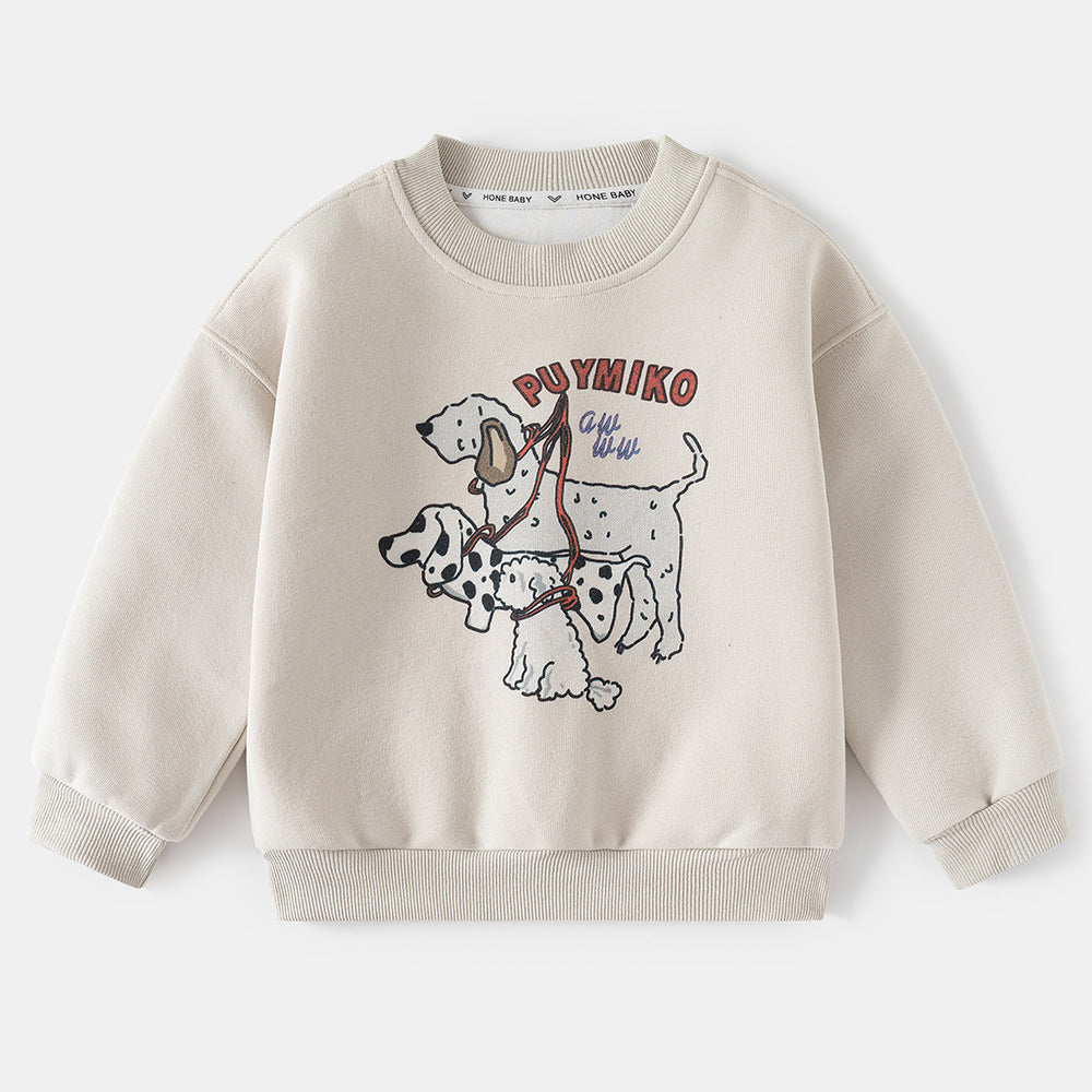 Girls' Children's Clothing Spring and Autumn New Cartoon Round Neck Sweatshirt for Middle and Large Kids