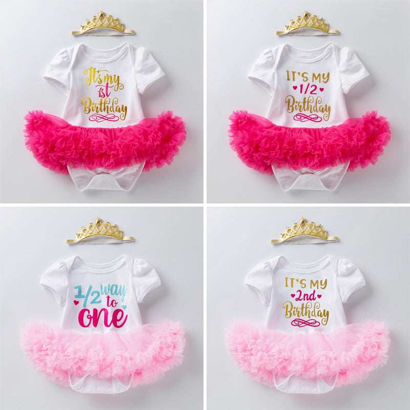 Cute Baby Girl Birthday Dress Outfit for 6 Months to 1-2 Years, Short Sleeve Romper for Toddlers, Fashionable and Comfortable Infant Dress