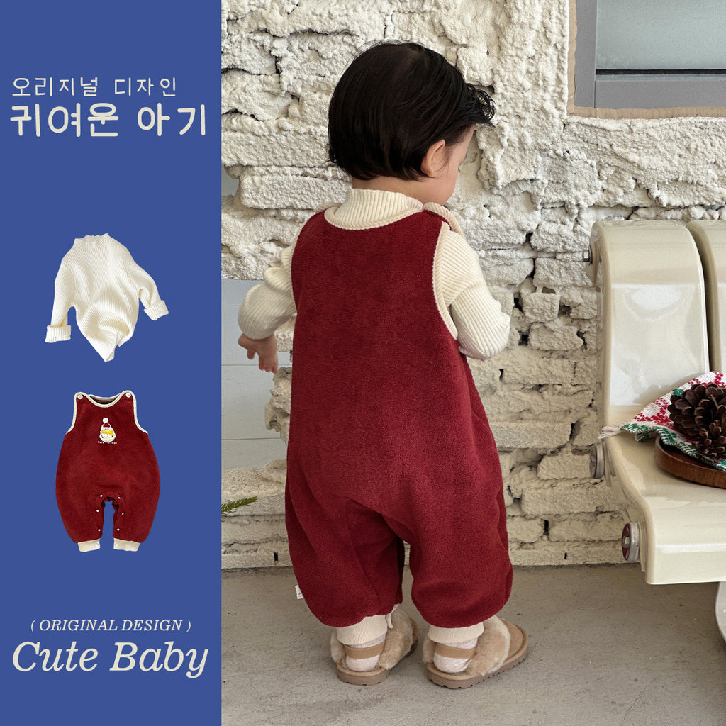 Boys Overalls with Long Sleeve Base Layer, Cartoon 3-Piece Set for Winter