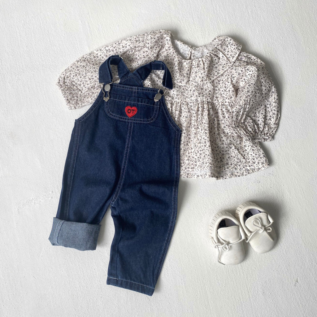 Kids' Denim Overalls & Stripe T-Shirt Options
