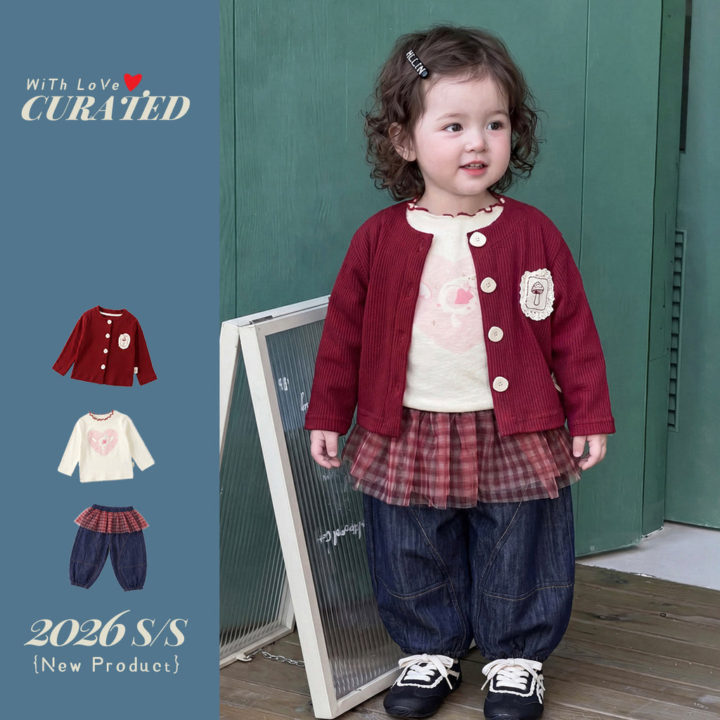 Kids' Cardigan, Top & Denim Pants Set
