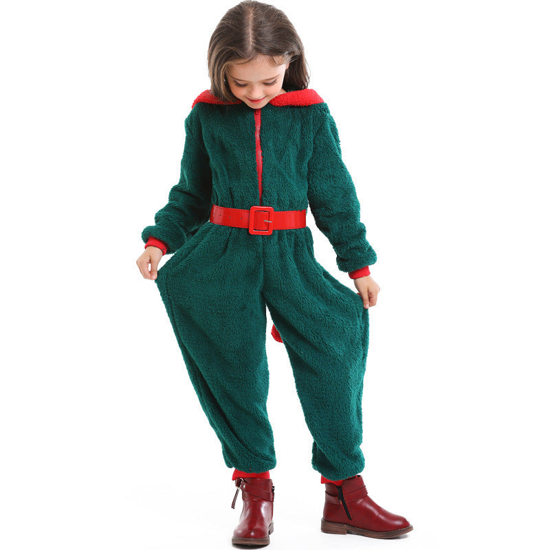 Fleece Adult and Kids Dark Green Family Christmas Costume Halloween Cosplay Christmas Tree Outfit