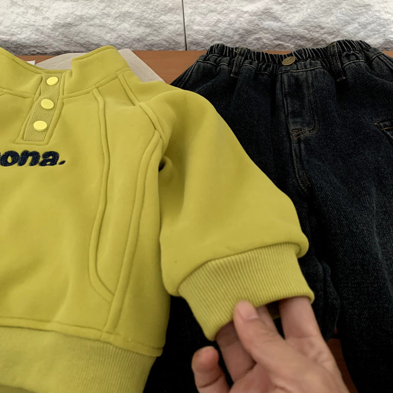 Boys' Plush-Lined Standing-Collar Hoodie