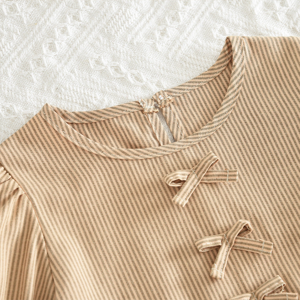 Clothing  Striped Round Neck Long Sleeve Pullover Top Pants Two-Piece Set for Girls