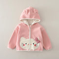 Girls Cat Print Fleece Lined Jacket Autumn Winter Warm Double Sided Fleece Top
