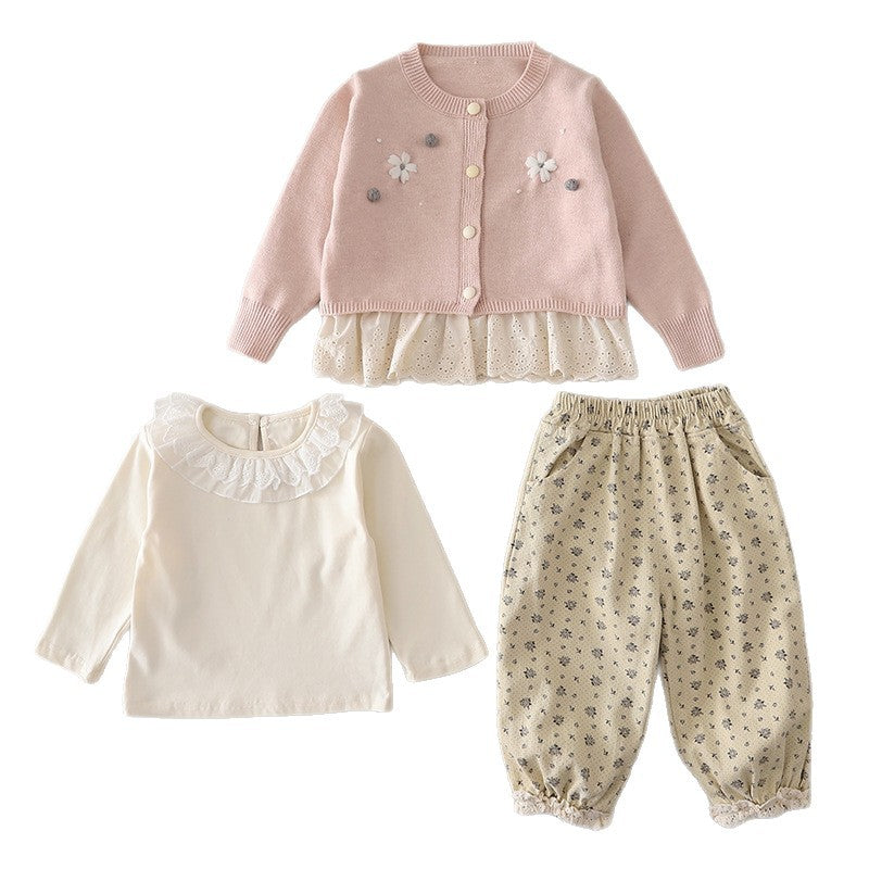Girls' clothing sweater cardigan three piece set