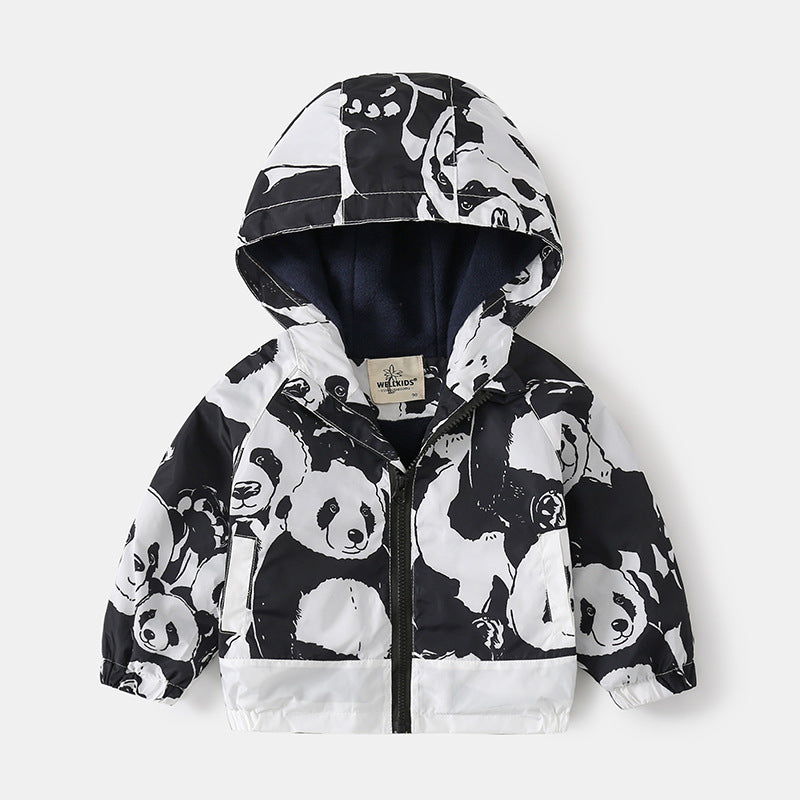 Casual Hooded Zip-Up Jacket for Boys, Fleece-Lined Winter Coat, No Belt Design