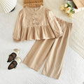 Clothing  Striped Round Neck Long Sleeve Pullover Top Pants Two-Piece Set for Girls